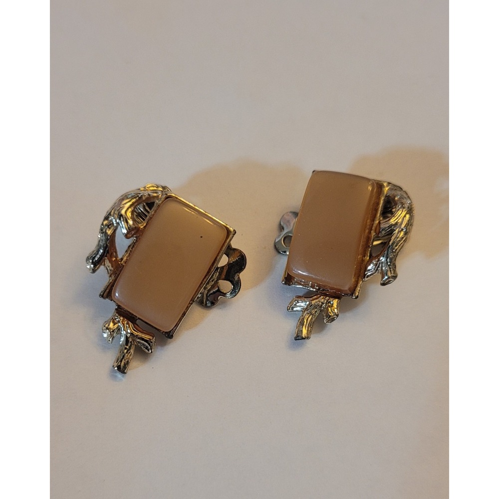 Vintage Signed Coro Moonglow Peach Lucite Clip on Earrings